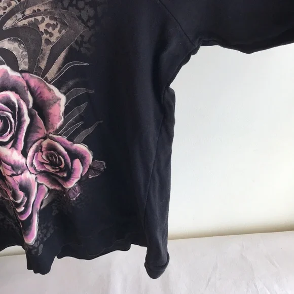 Essentials Sz 4X hoodie zip front Y2K graphic roses Butterflies crystals black - Picture 5 of 14